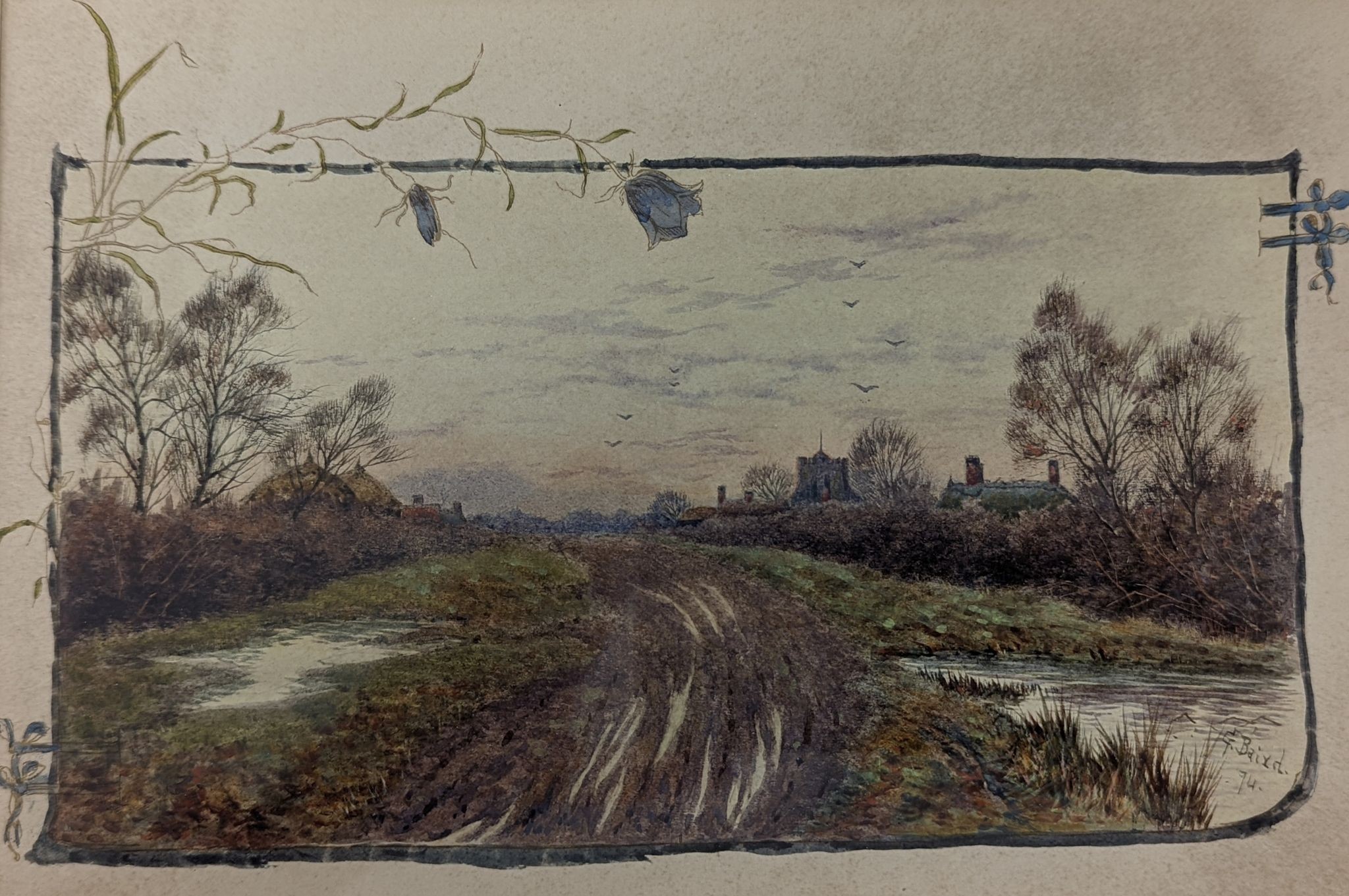 Gilbert Baird Fraser (1866-1947), watercolour, The Back Lane to Holywell Church, signed and dated '74, 15 x 22.5cm